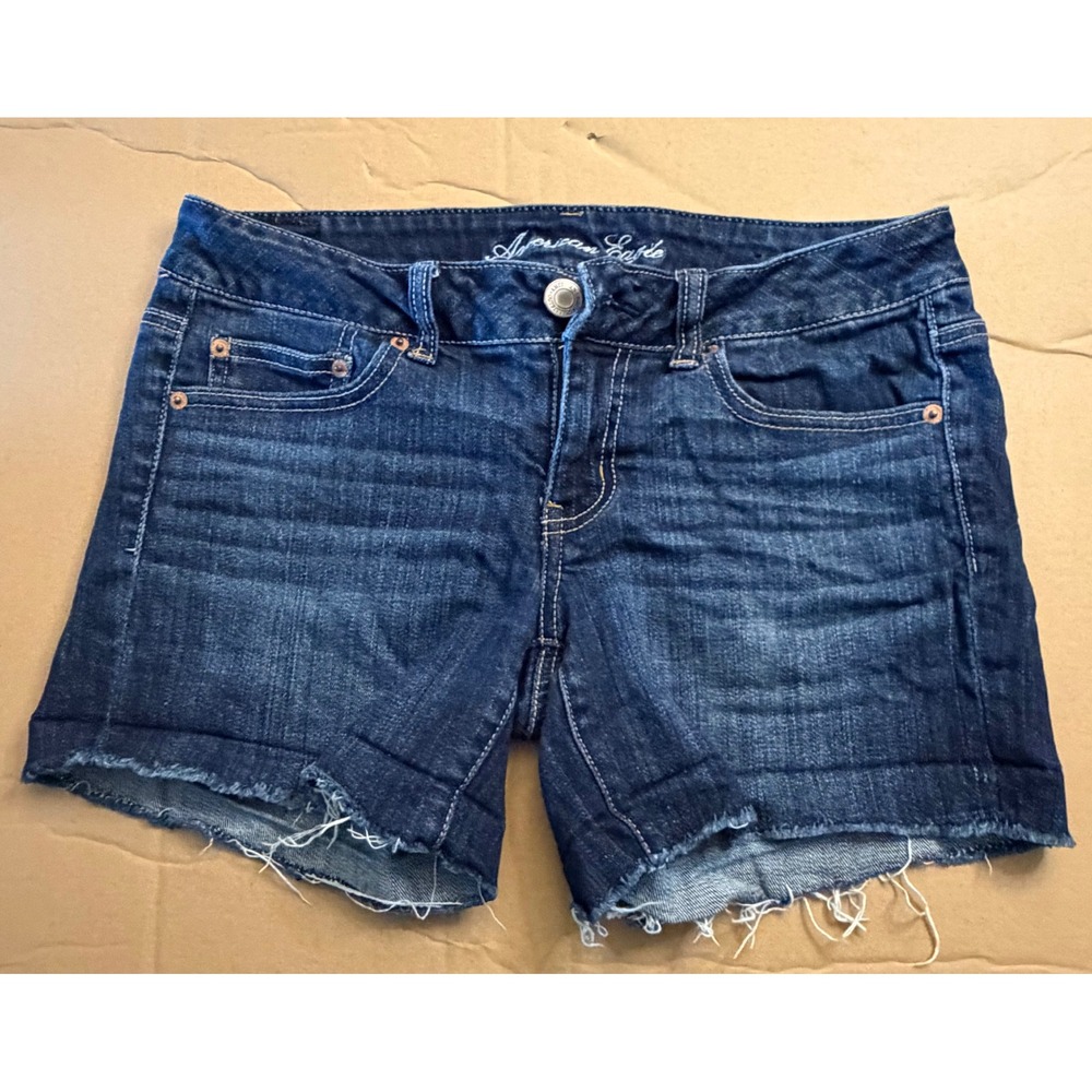 American Eagle Womens Dark Wash Stretch Denim Cutoff Shorts Size 6 Raw Hem